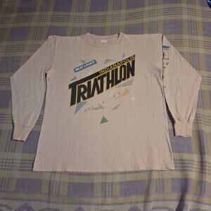 Vintage 80s Bud Light Triathlon Indianapolis Beer T Shirt Long Sleeve Size Large